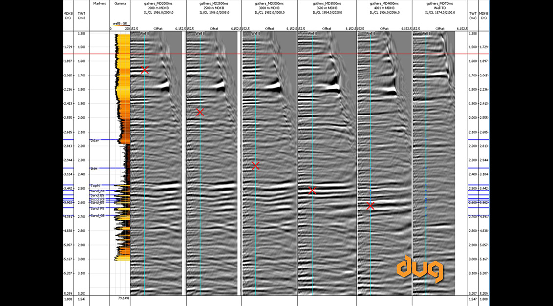 DUG Insight: Display gathers along a deviated well.